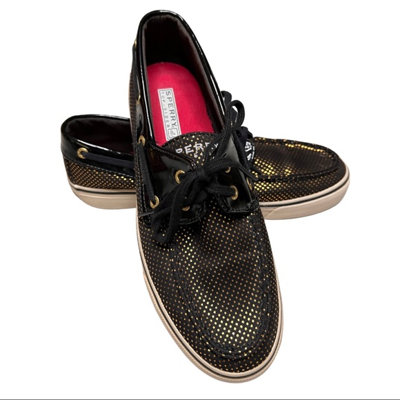Sperry Top-Sider Black with Gold Polkadots Slip-On Loafer/Boat Shoes - Picture 3 of 10